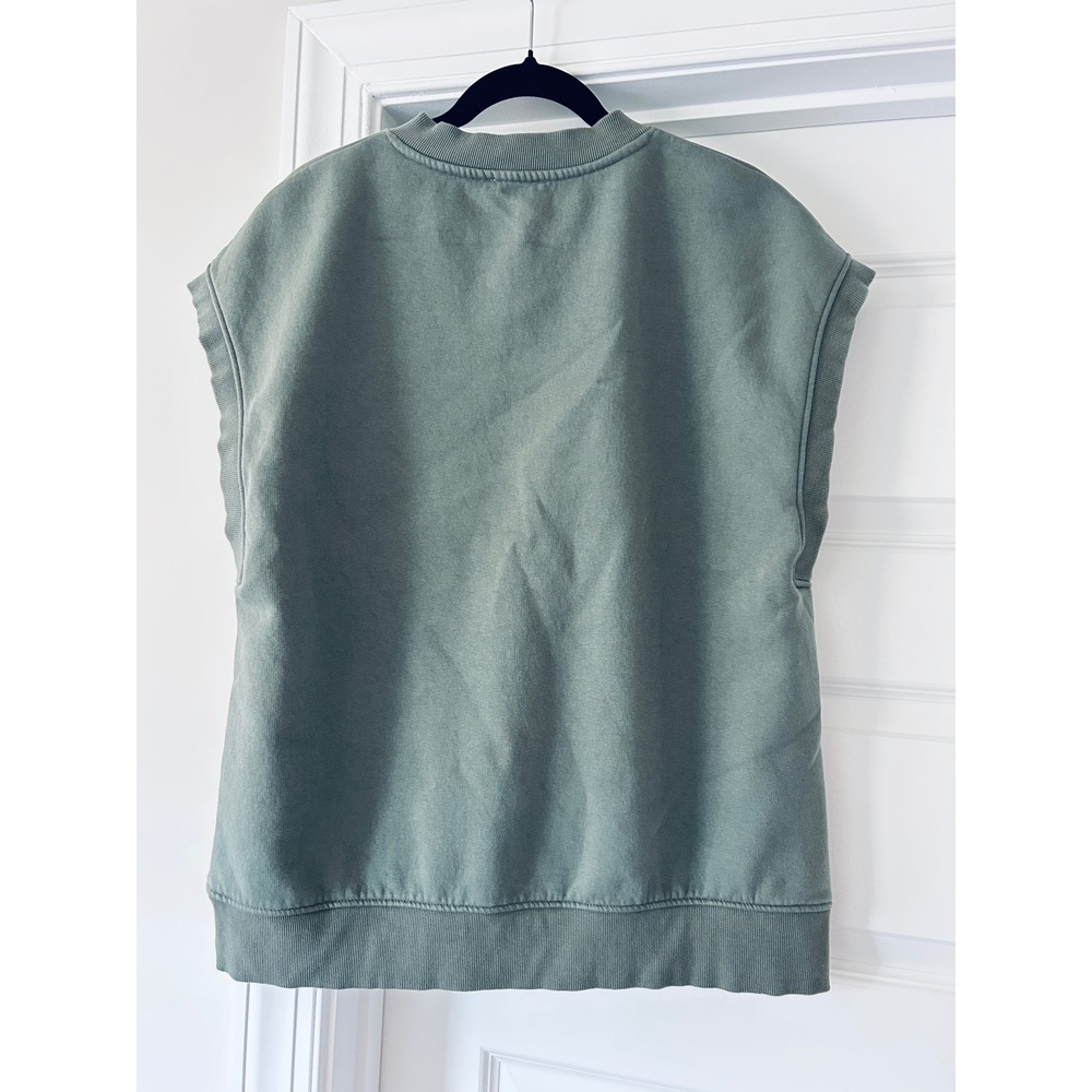 Zara Oversize Khaki Plush V-Neck Vest Capped Sleeve Fleece Top Medium - Picture 6 of 8